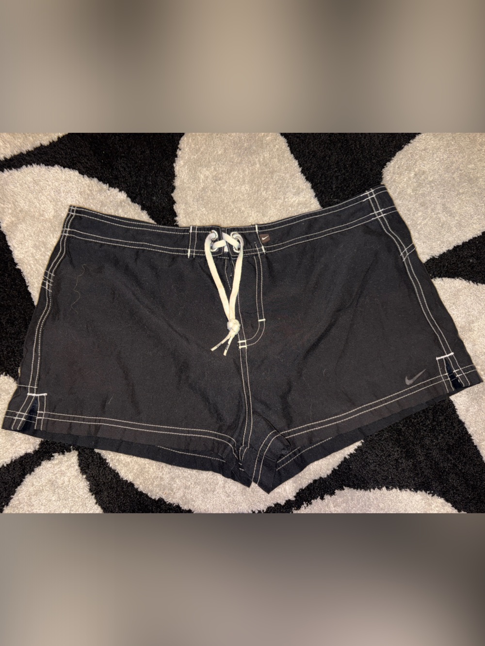 Nike Black Drawstring Swim/Active Shorts with White Stitching medium